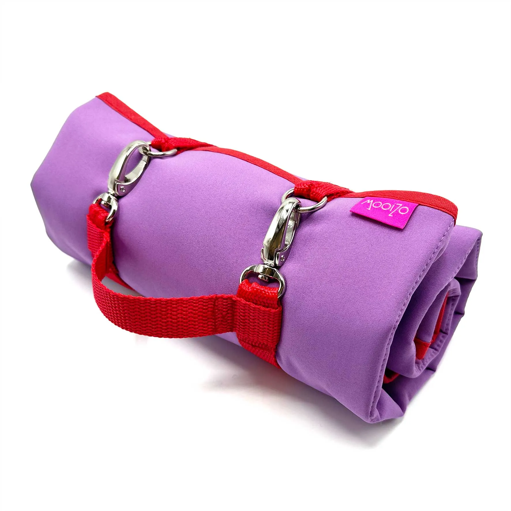 MooiZo Dog'n'Roll Hundereisedecke Sunset Stripes Kollektion Flieder-Rot - Wärmeisolierende, wasserabweisende Decke für Hunde, kompakt, pflegeleicht, ideal für Reisen und Ausflüge